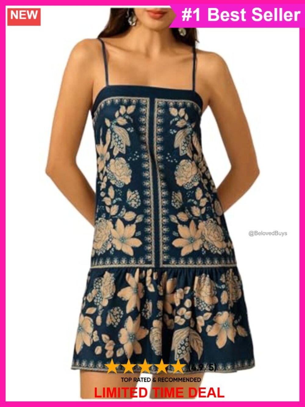 Boho Floral Ruffle Hem Spaghetti Strap Sundress Square Neck Summer